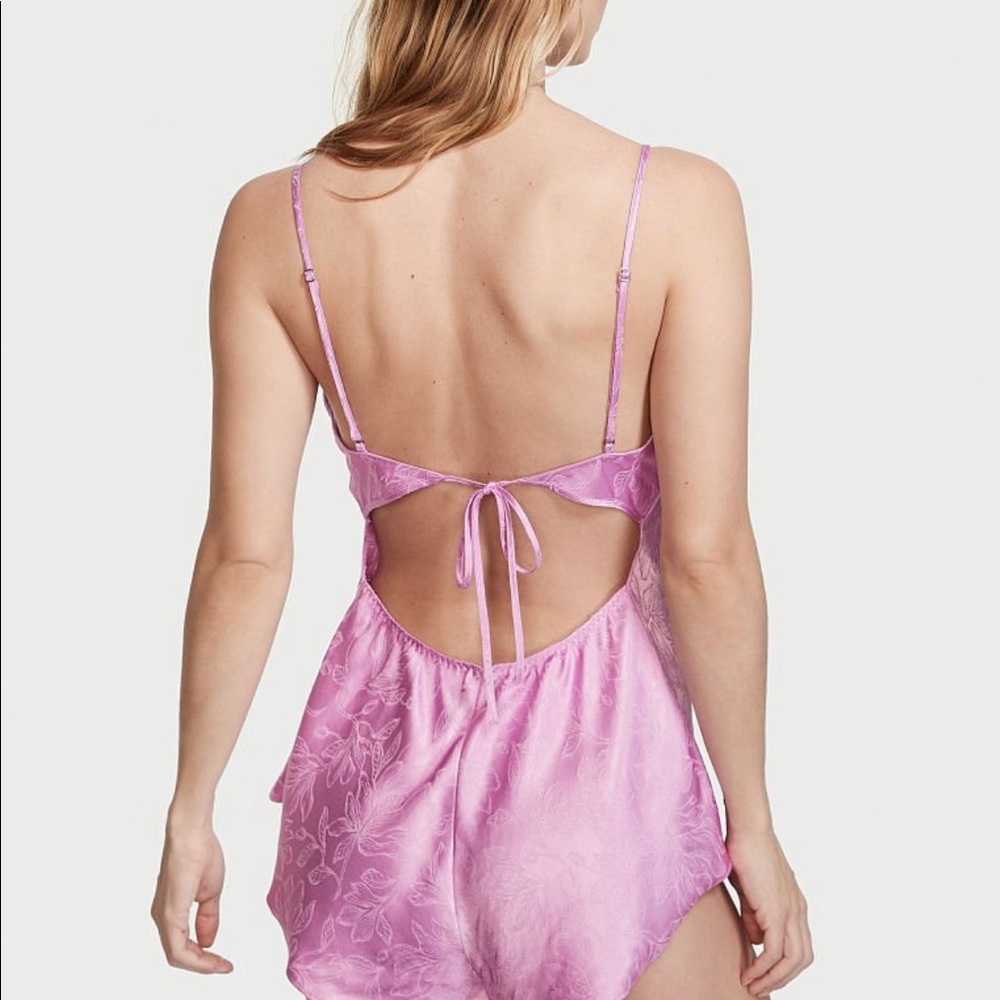 Victoria’s Secret Satin Open-Back Lingerie Romper in Lilac